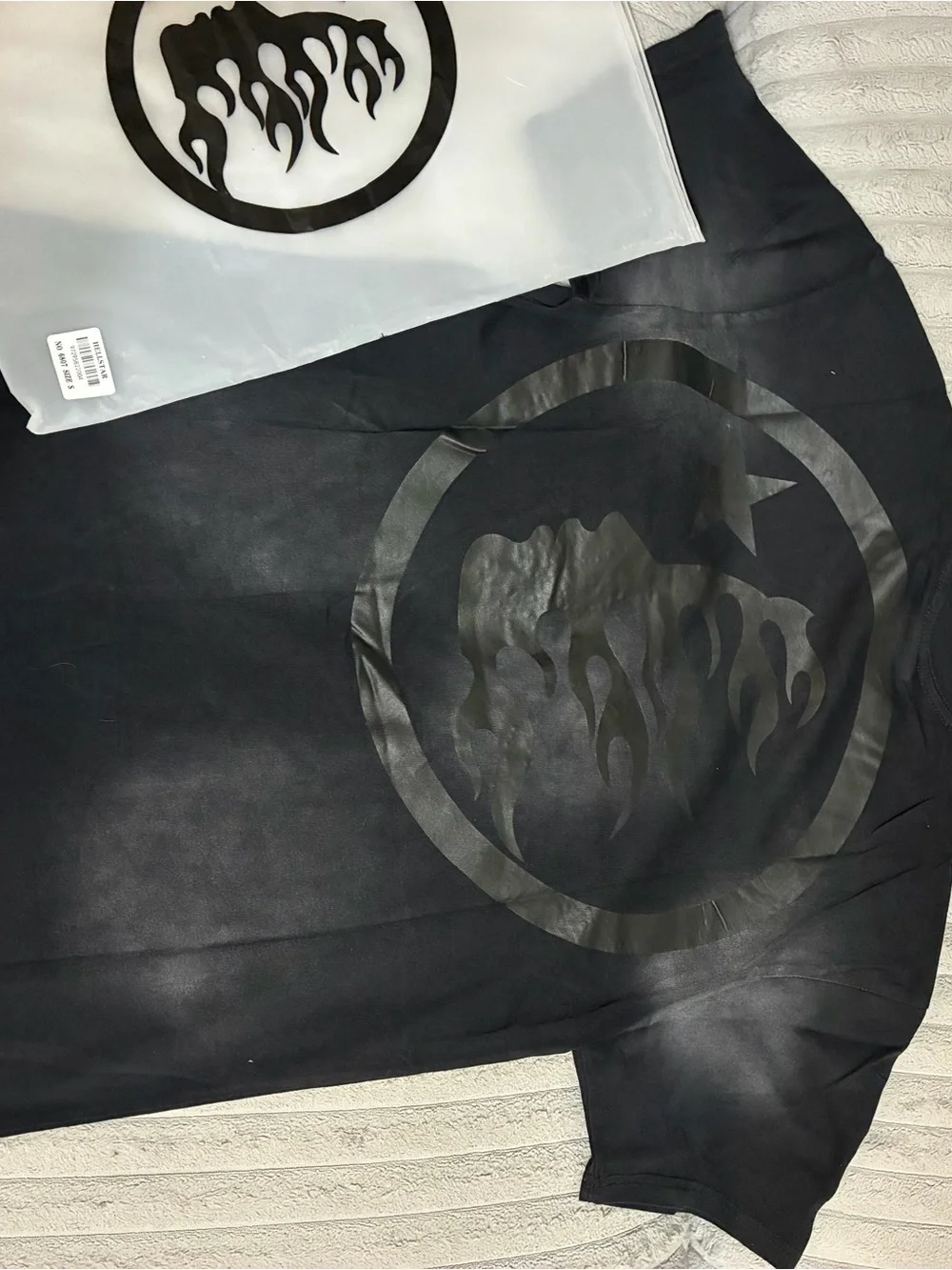 Mens Black Logo Tee with Embellished Detail